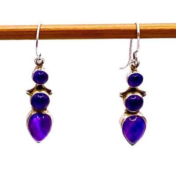 YYx Amethyst & Sterling 925 Silver Dangle Earrings - Picture 1 of 10